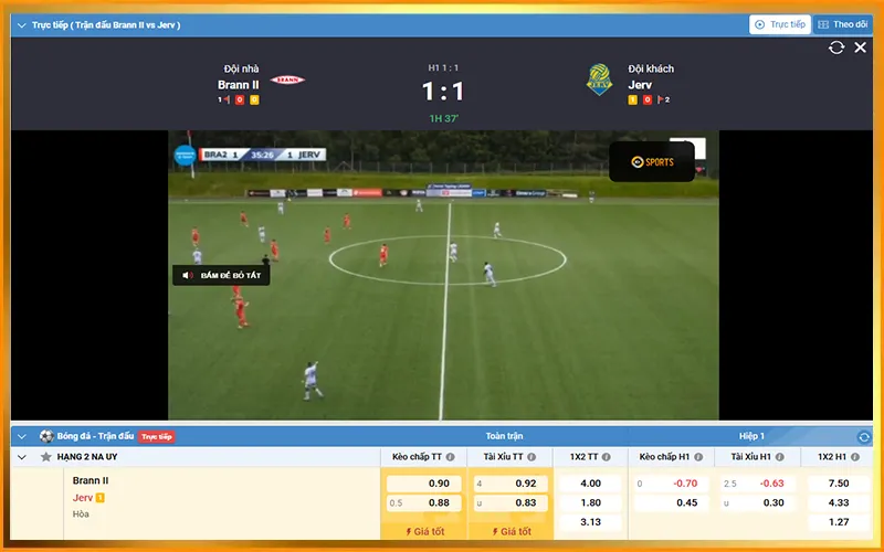 Màn hình trận đấu Thể thao BUBET với kèo châu Á, tài xỉu và odds